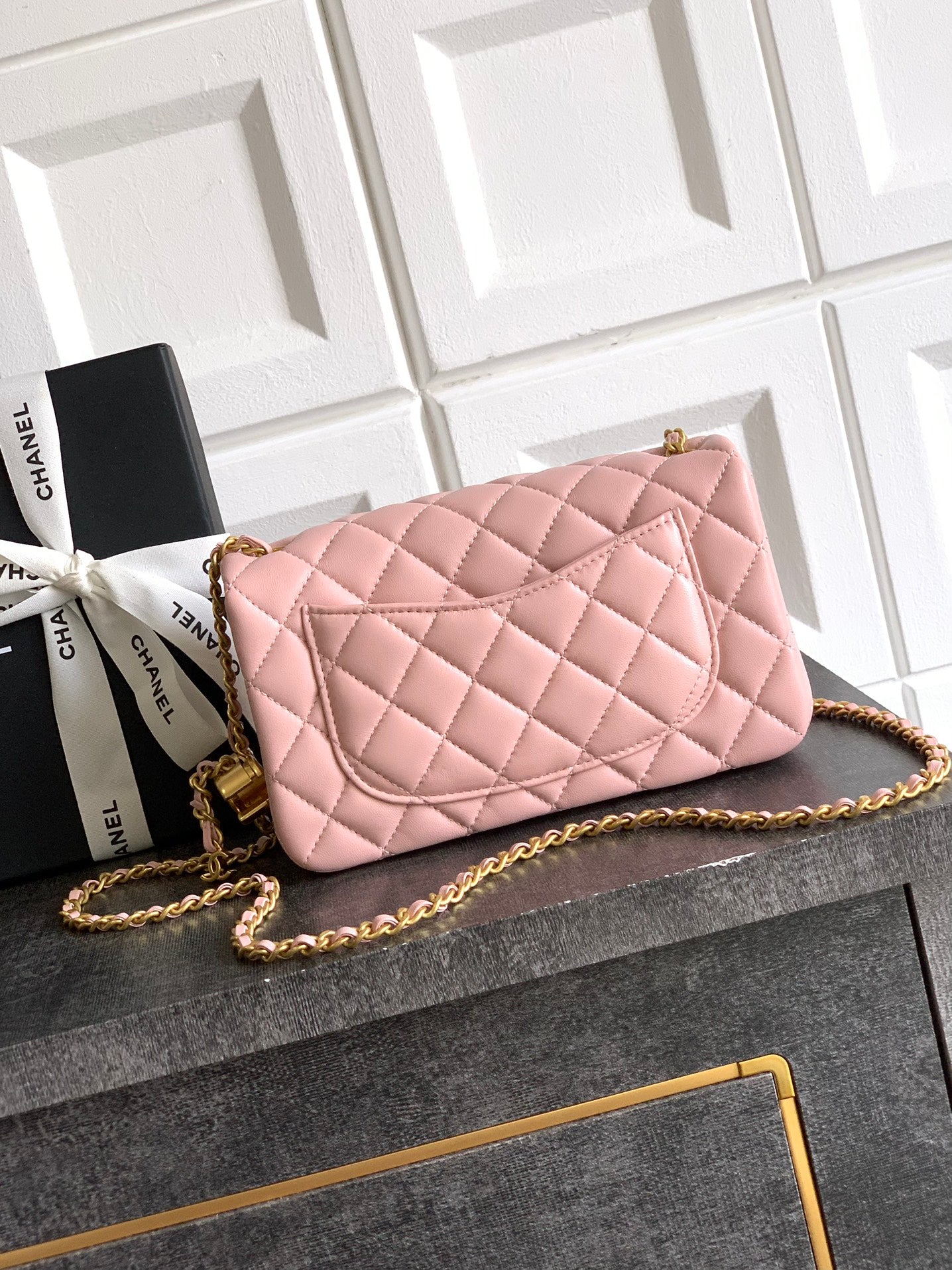 Chanel Classic Flap Medium Sakura Pink Gold Hardware CC Charm