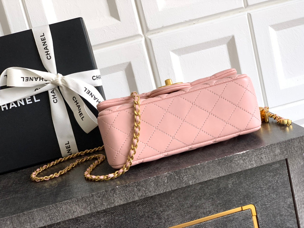 Chanel Classic Flap Medium Sakura Pink Gold Hardware CC Charm