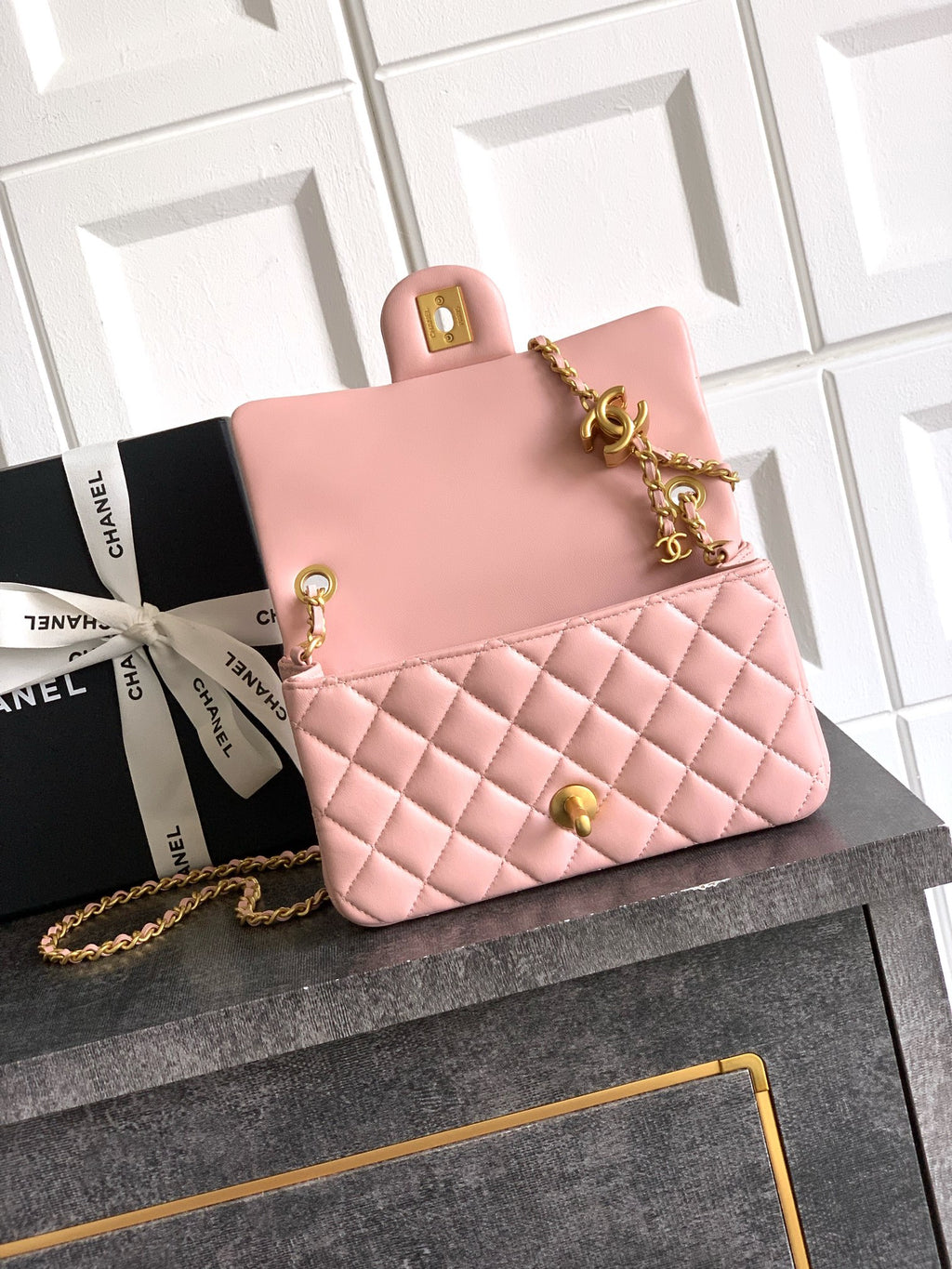 Chanel Classic Flap Medium Sakura Pink Gold Hardware CC Charm