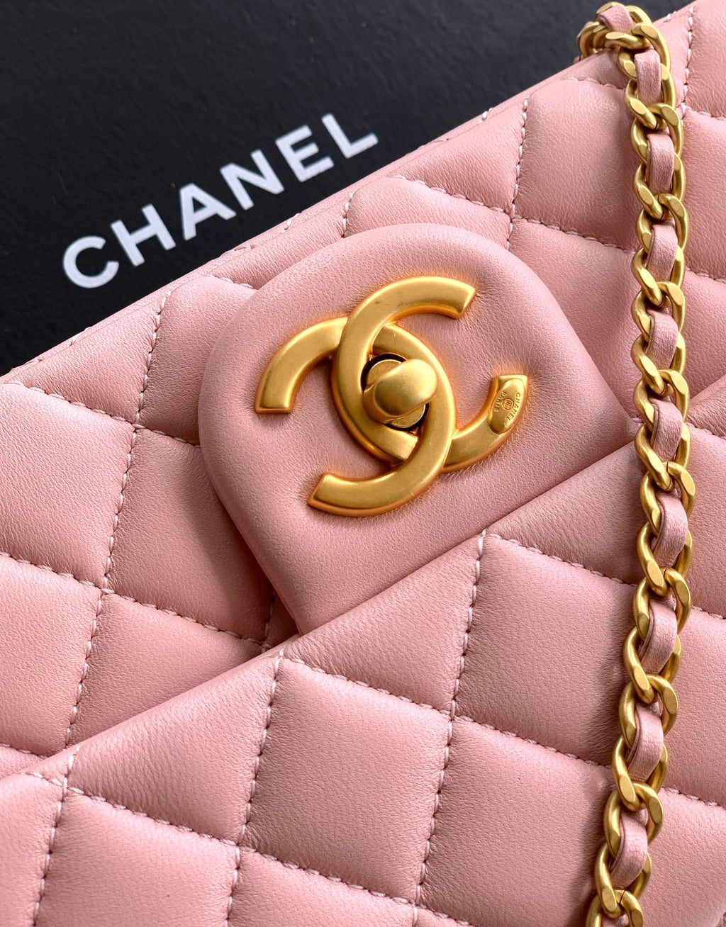 Chanel Classic Flap Medium Sakura Pink Gold Hardware CC Charm