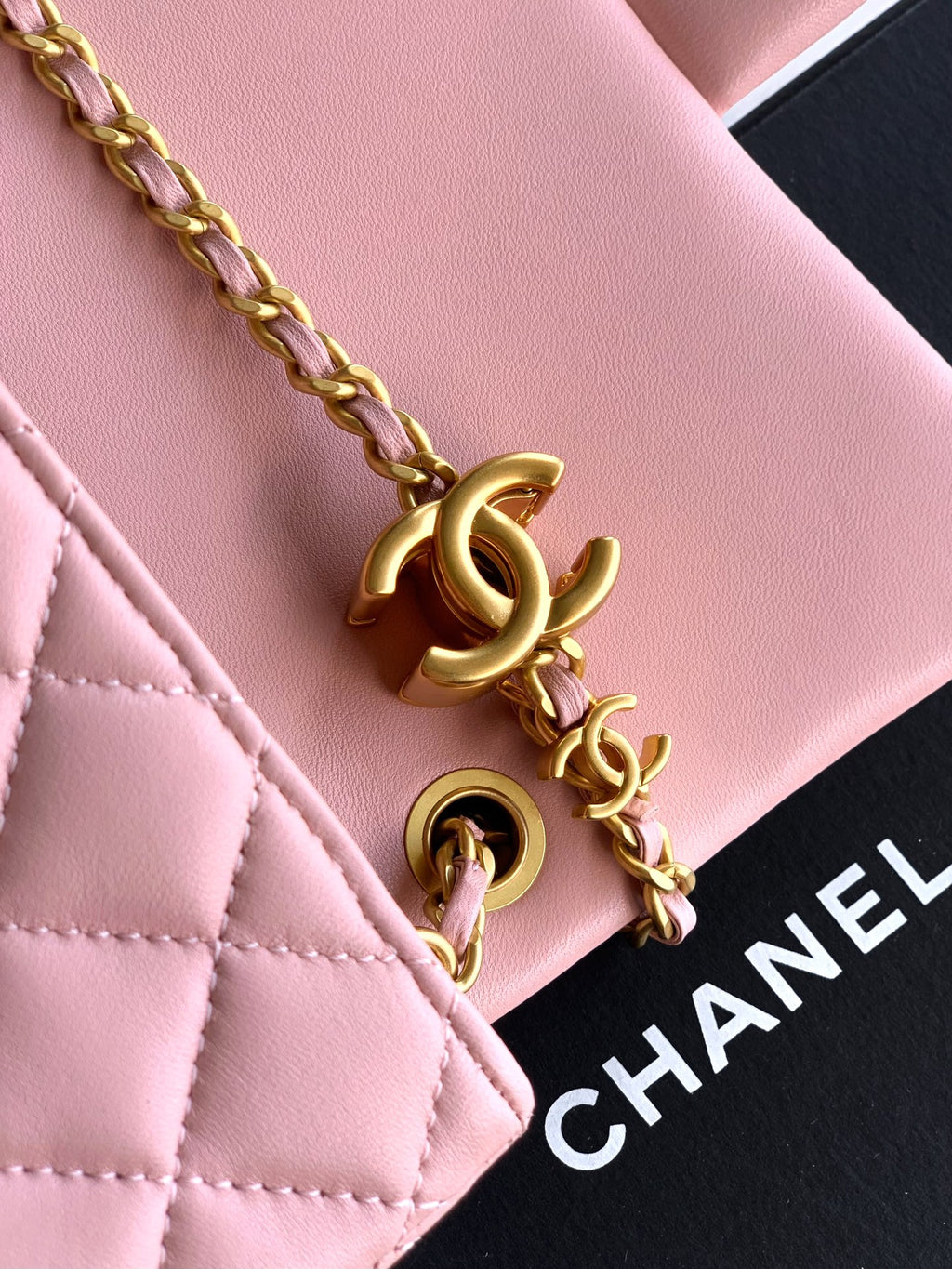 Chanel Classic Flap Medium Sakura Pink Gold Hardware CC Charm