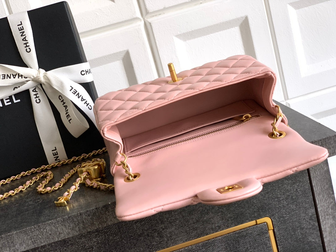 Chanel Classic Flap Medium Sakura Pink Gold Hardware CC Charm
