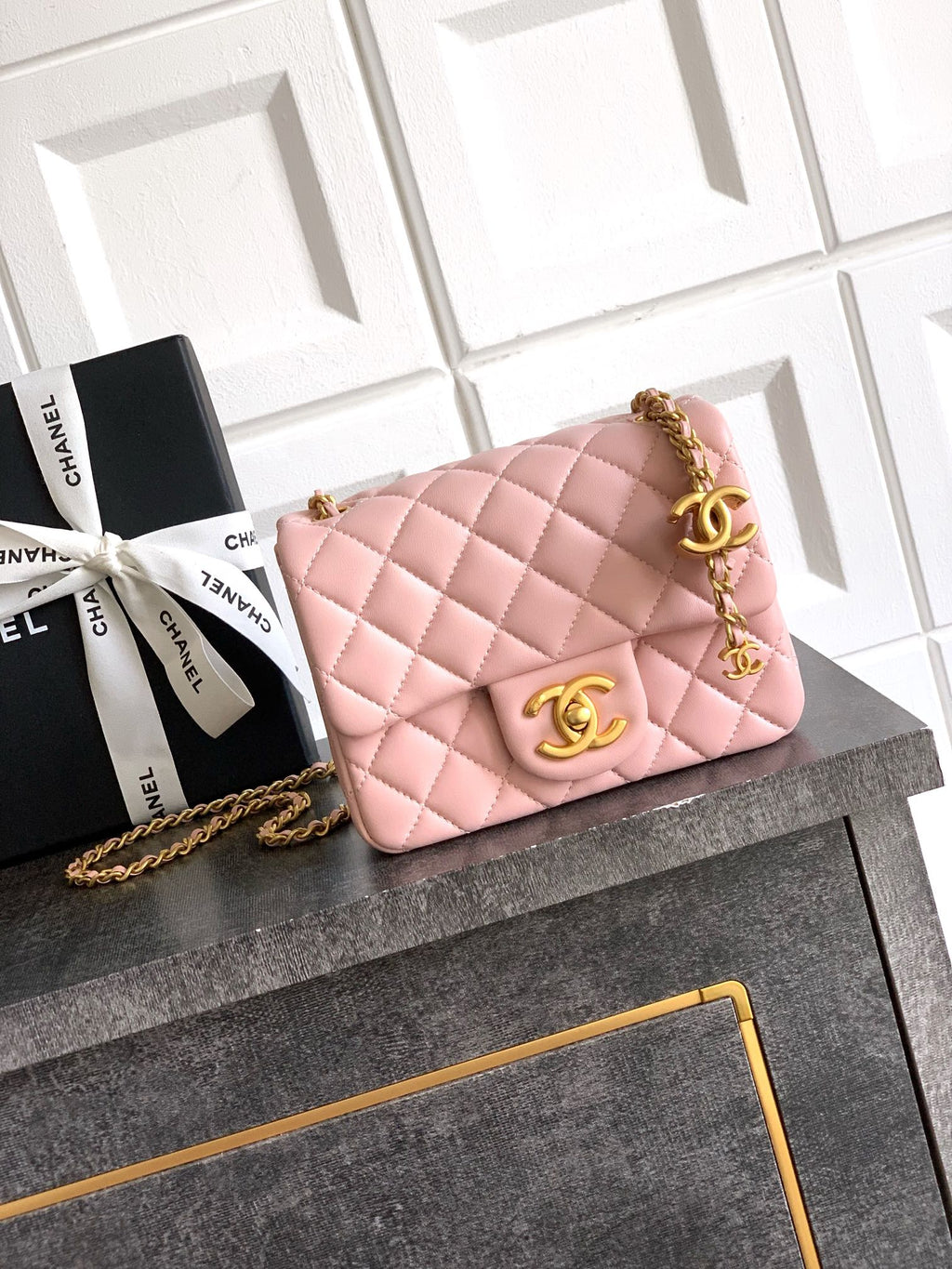 Chanel Classic Flap Small Sakura Pink Gold Hardware CC Charm