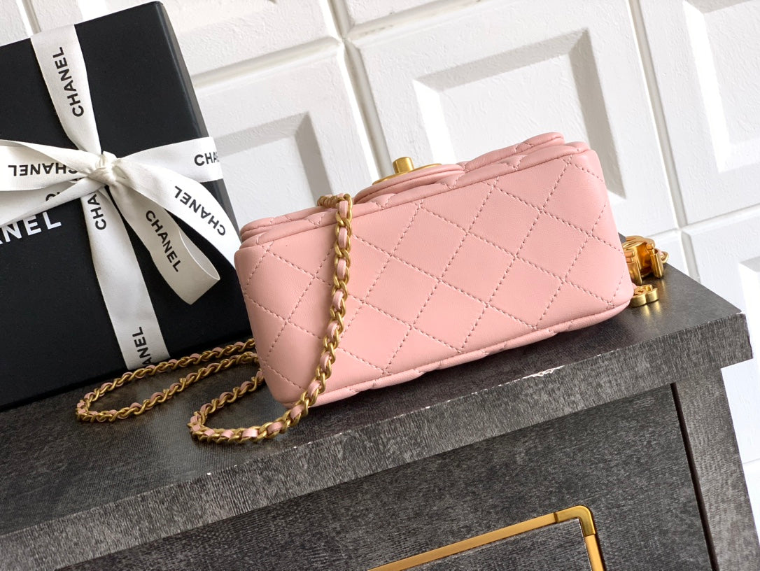Chanel Classic Flap Small Sakura Pink Gold Hardware CC Charm