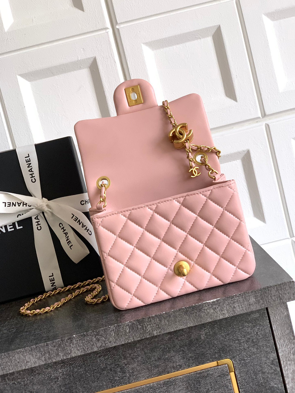 Chanel Classic Flap Small Sakura Pink Gold Hardware CC Charm