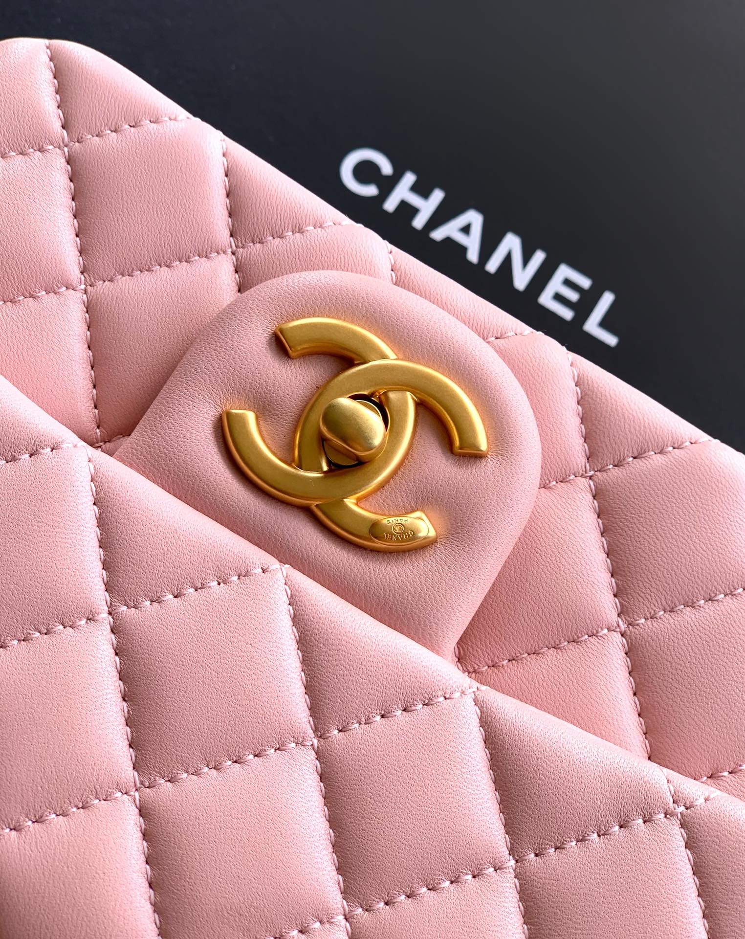 Chanel Classic Flap Small Sakura Pink Gold Hardware CC Charm