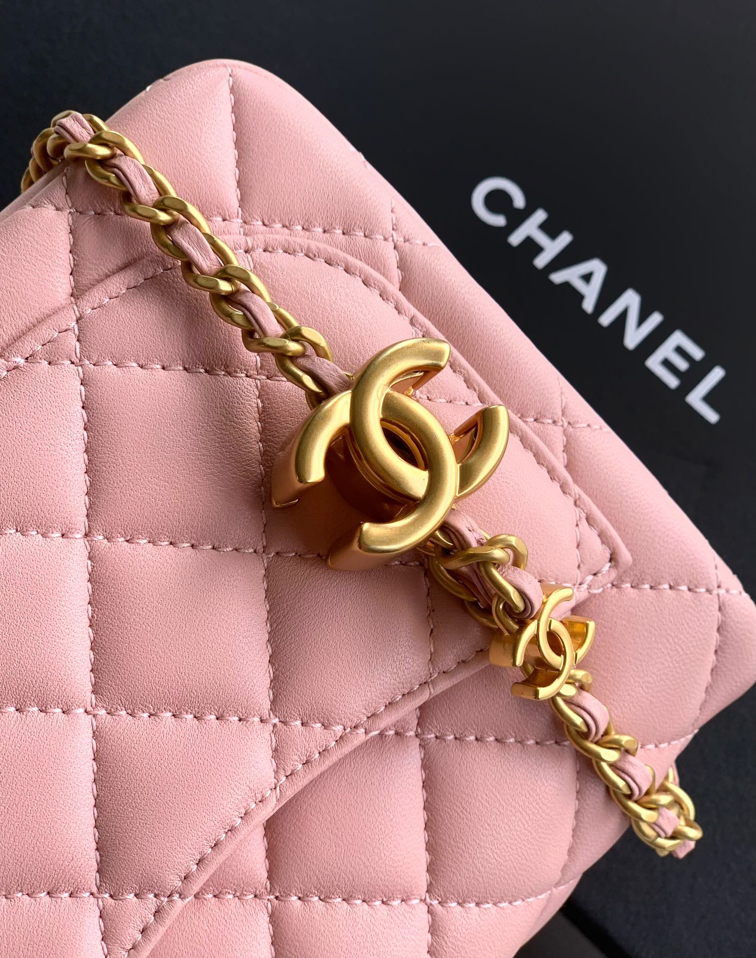Chanel Classic Flap Small Sakura Pink Gold Hardware CC Charm