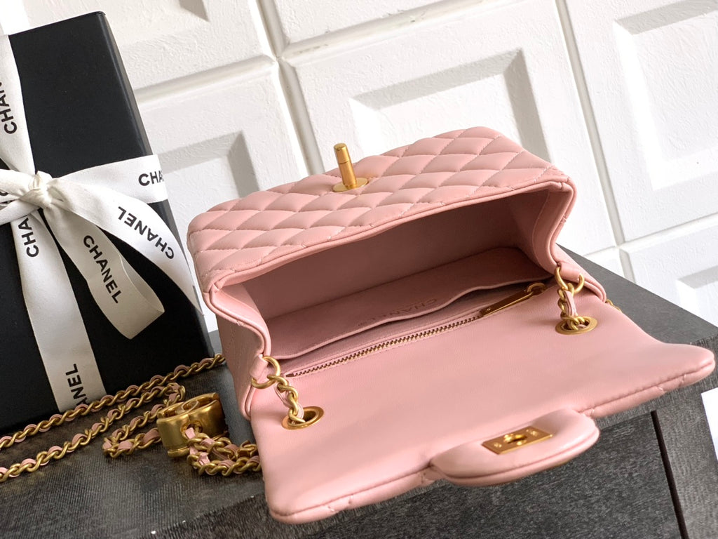 Chanel Classic Flap Small Sakura Pink Gold Hardware CC Charm