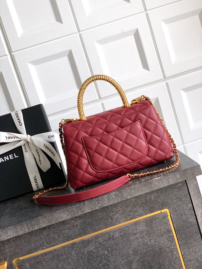 Chanel Coco Handle 23 Burgundy Gold Diamond Handle 25A