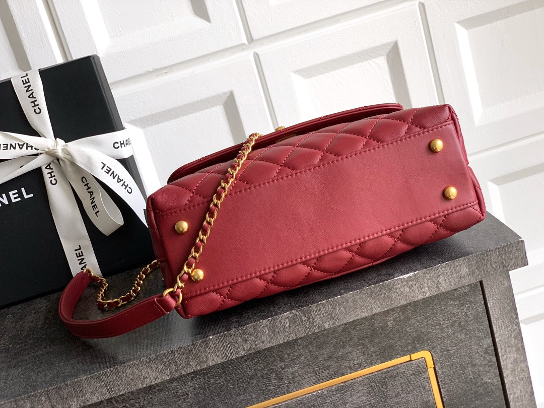 Chanel Coco Handle 23 Burgundy Gold Diamond Handle 25A
