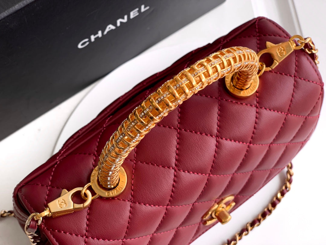 Chanel Coco Handle 23 Burgundy Gold Diamond Handle 25A