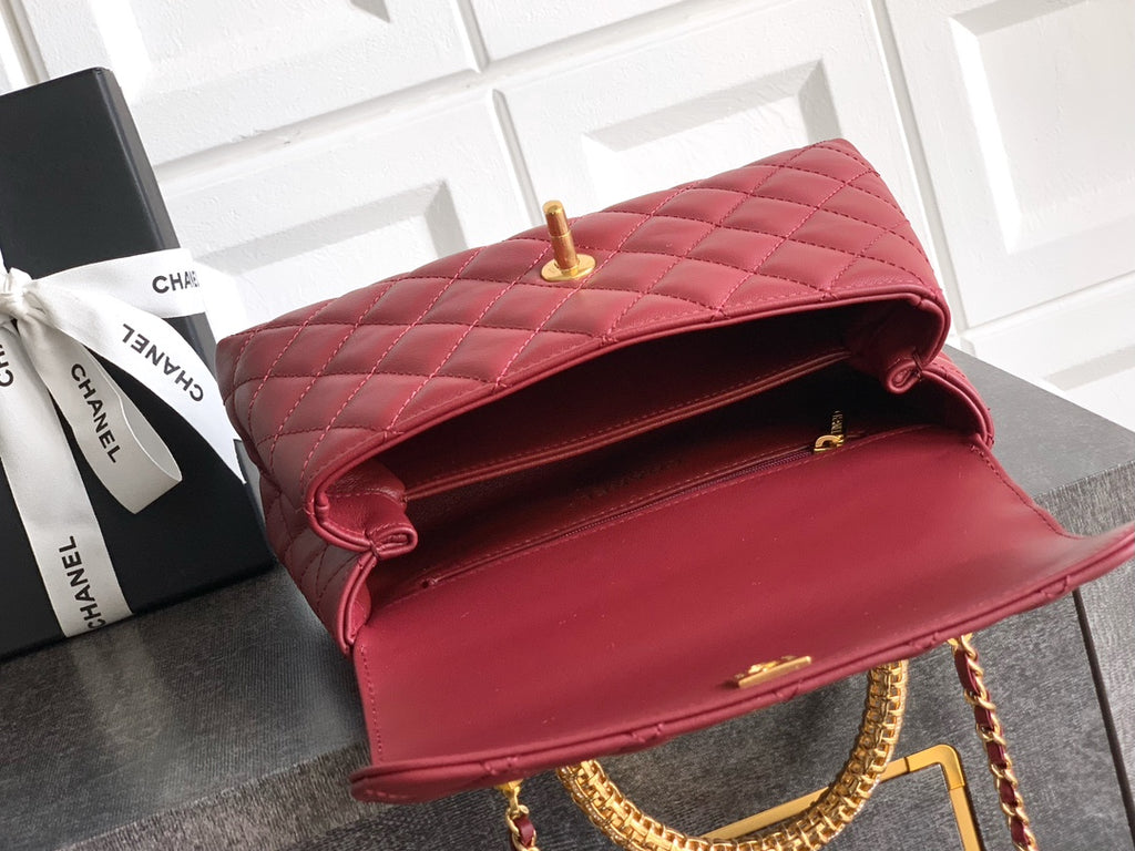 Chanel Coco Handle 23 Burgundy Gold Diamond Handle 25A