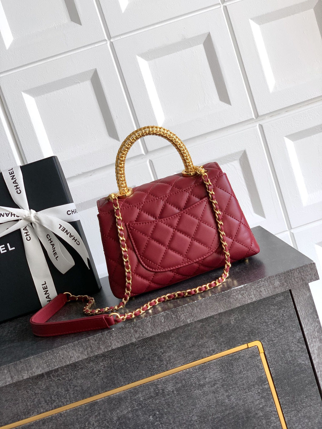 Chanel Coco Handle 19 Burgundy Gold Diamond Handle 25A