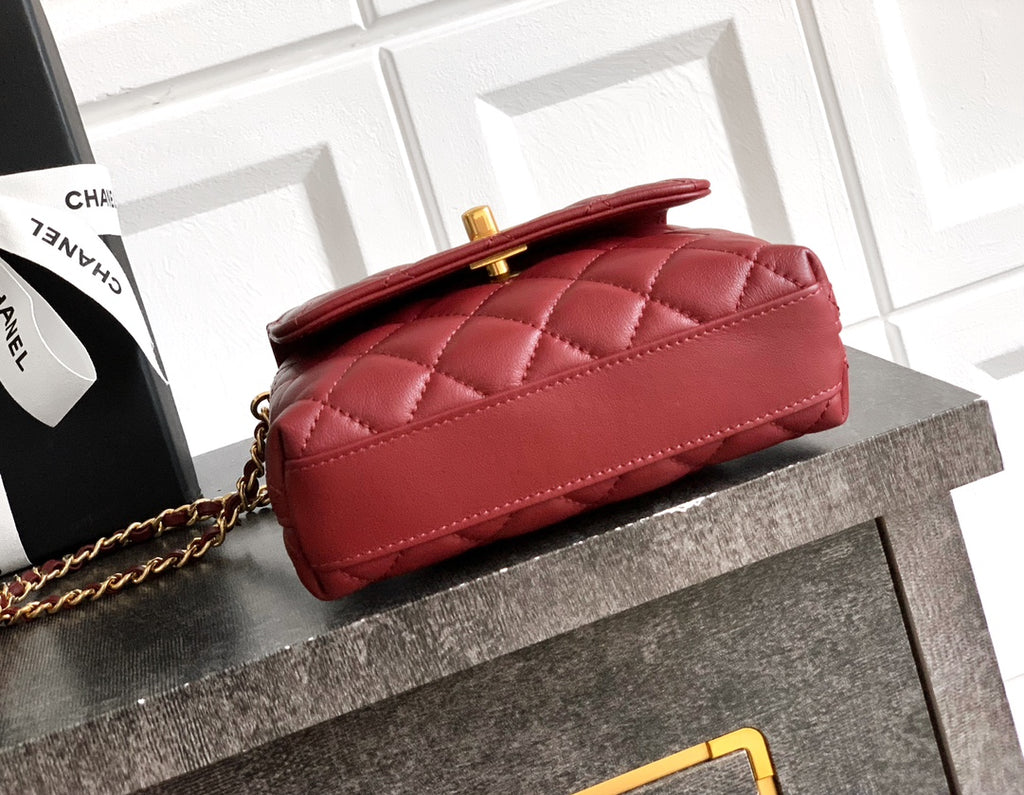 Chanel Coco Handle Small 14 Burgundy Gold Diamond Handle 25A