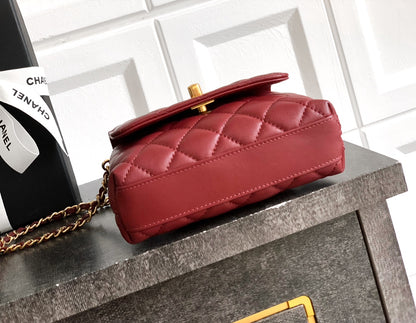 Chanel Coco Handle Small 14 Burgundy Gold Diamond Handle 25A