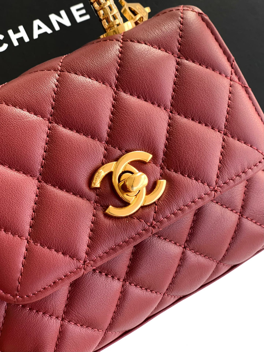 Chanel Coco Handle Small 14 Burgundy Gold Diamond Handle 25A