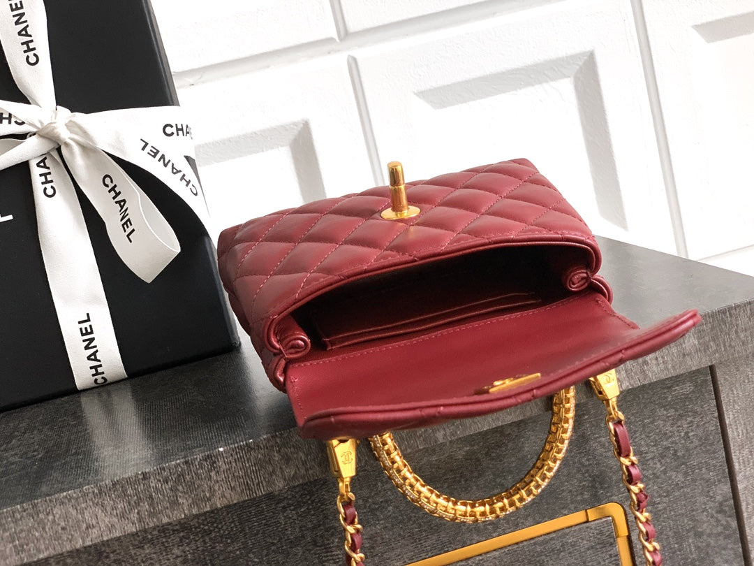 Chanel Coco Handle Small 14 Burgundy Gold Diamond Handle 25A