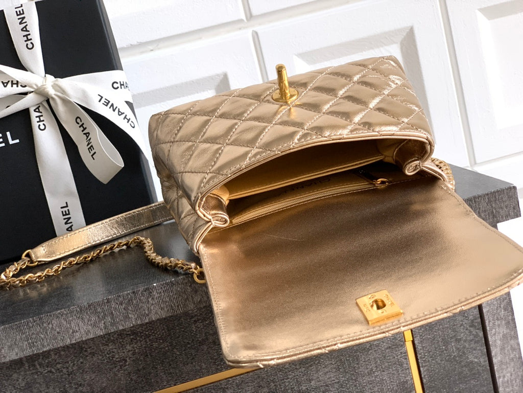 Chanel Coco Handle 19 Champagne Gold Diamond Handle 25A