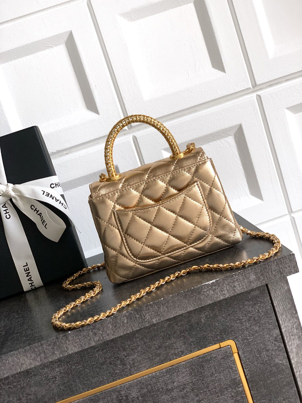 Chanel Coco Handle Small 14 Champagne Gold Diamond Handle 25A