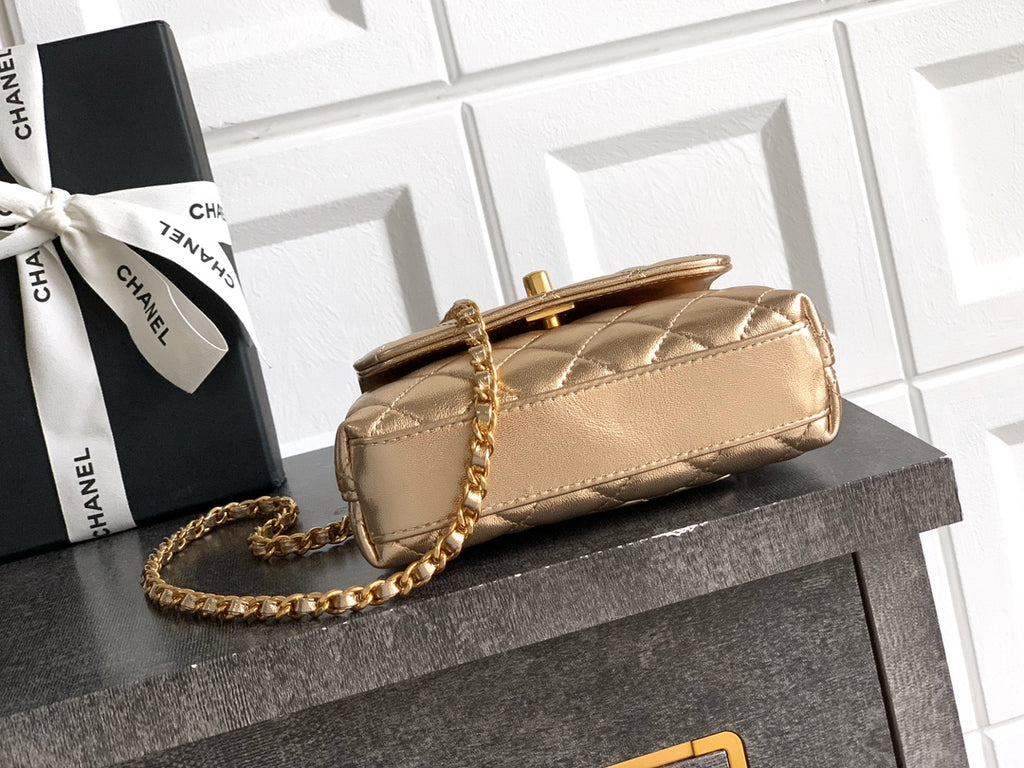 Chanel Coco Handle Small 14 Champagne Gold Diamond Handle 25A
