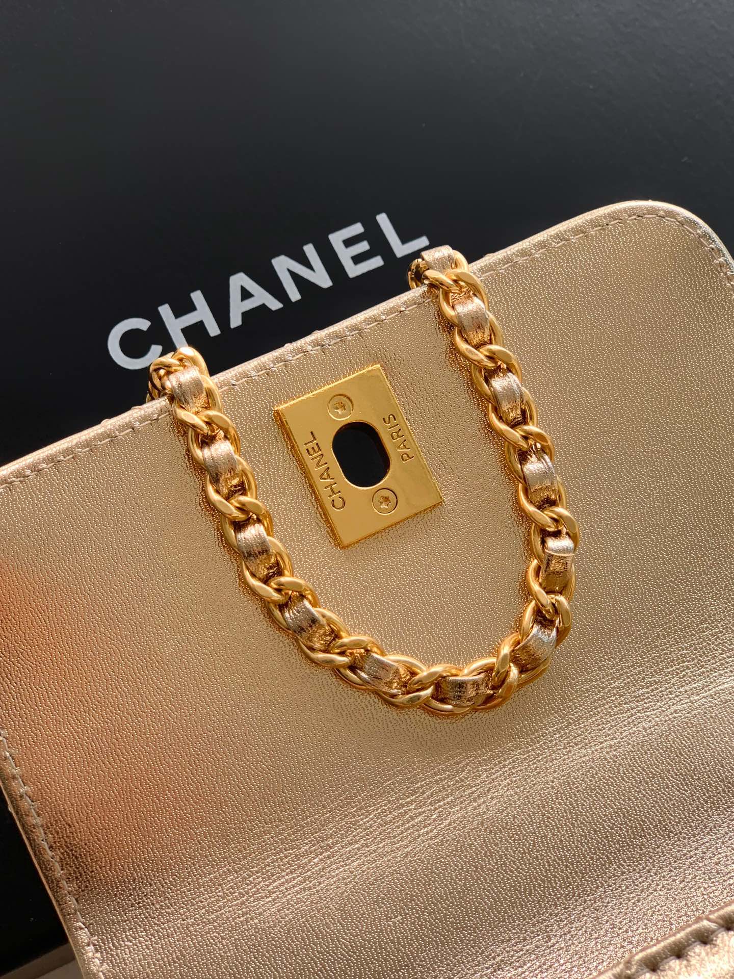 Chanel Coco Handle Small 14 Champagne Gold Diamond Handle 25A