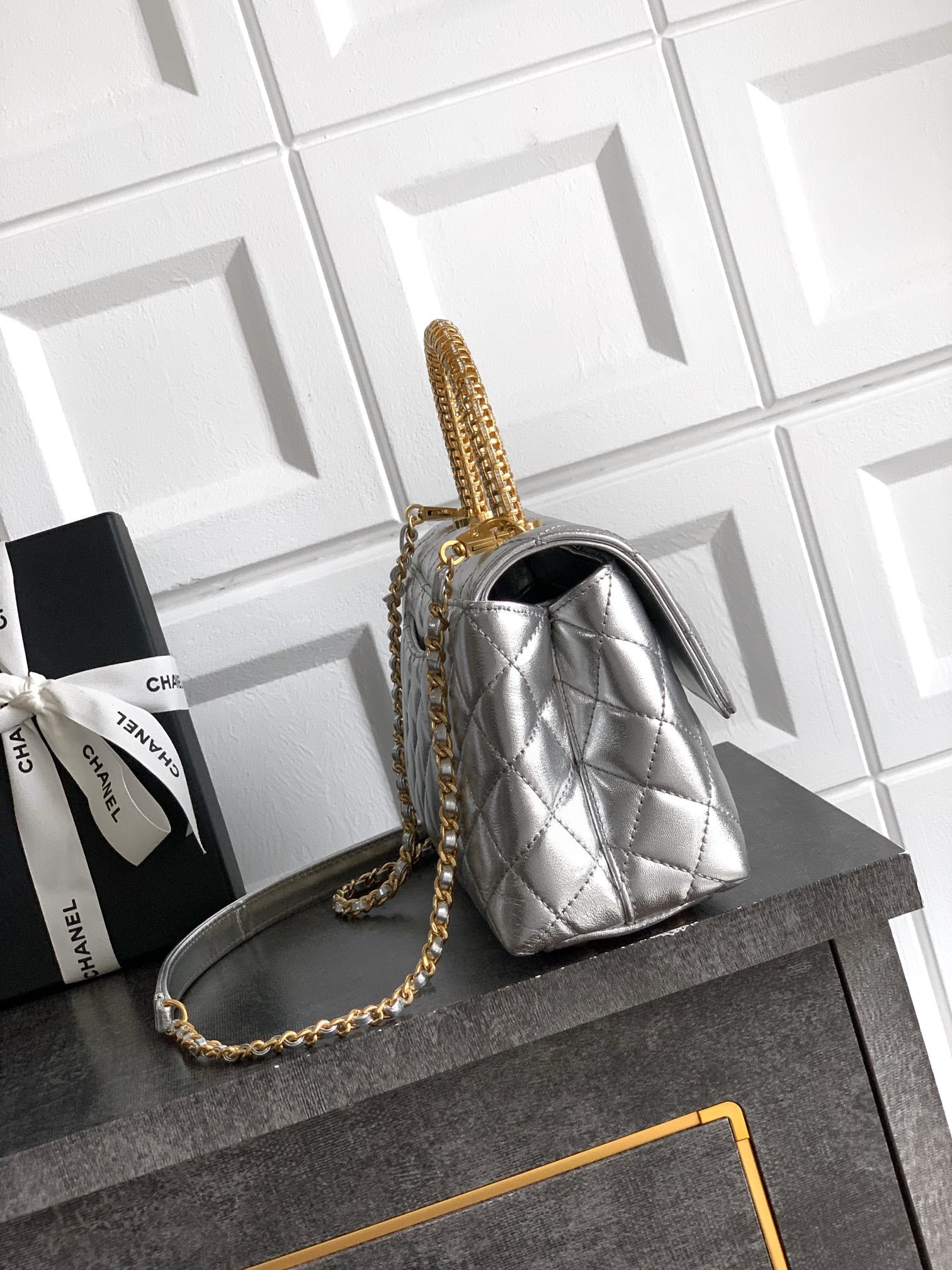 Chanel Coco Handle 23 Platinum Silver Gold Diamond Handle 25A