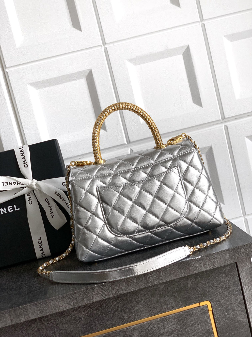 Chanel Coco Handle 23 Platinum Silver Gold Diamond Handle 25A