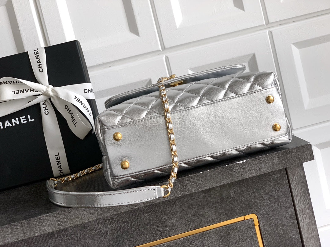 Chanel Coco Handle 23 Platinum Silver Gold Diamond Handle 25A