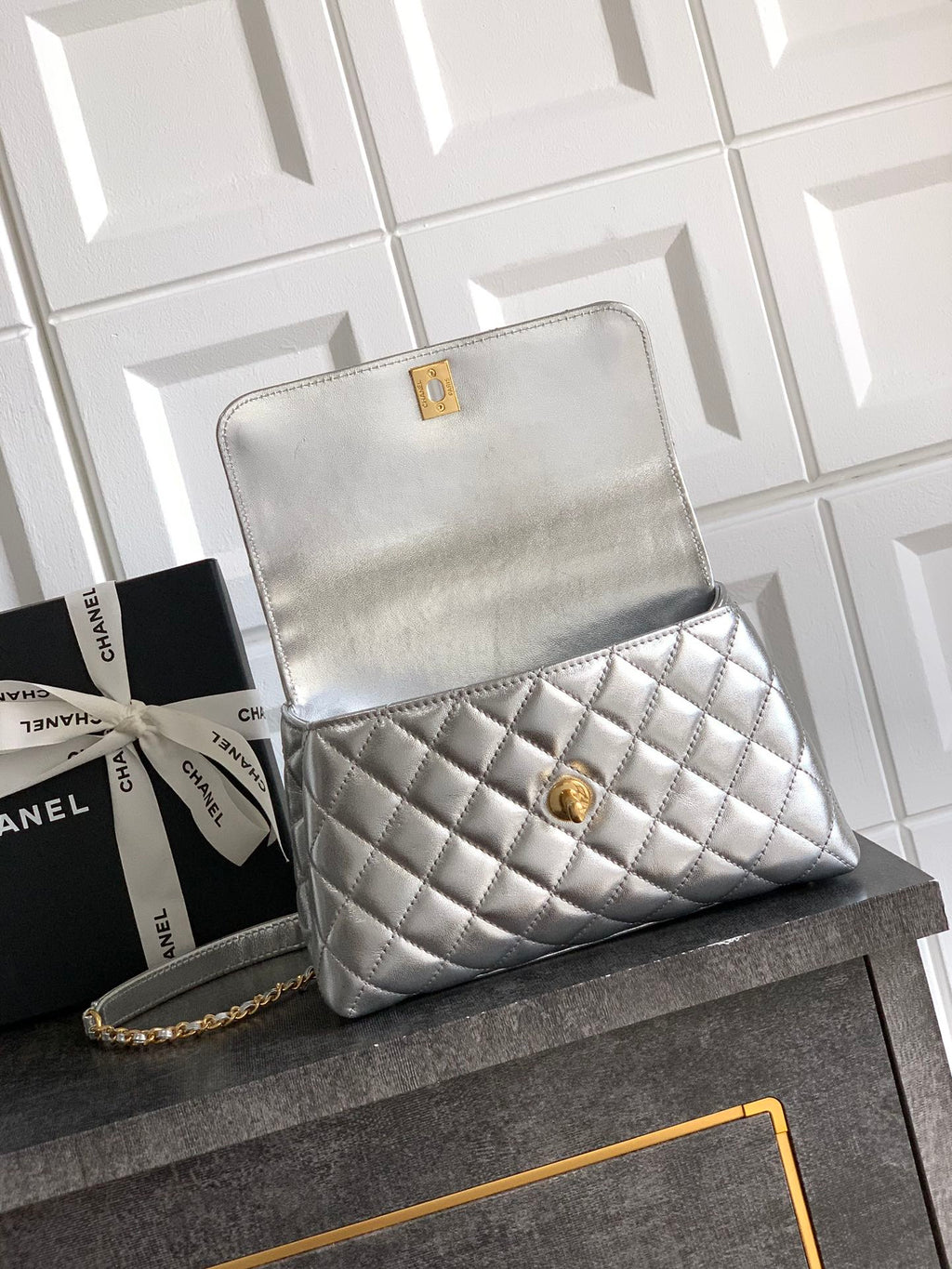 Chanel Coco Handle 23 Platinum Silver Gold Diamond Handle 25A