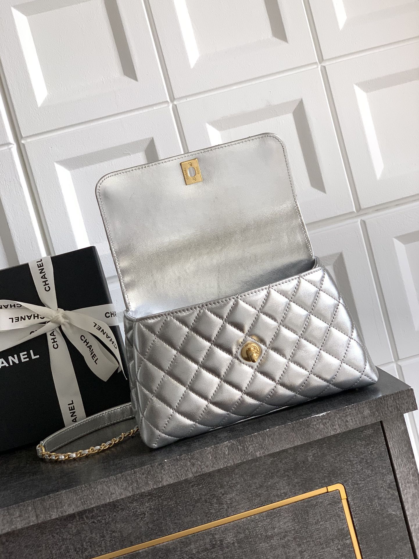 Chanel Coco Handle 23 Platinum Silver Gold Diamond Handle 25A