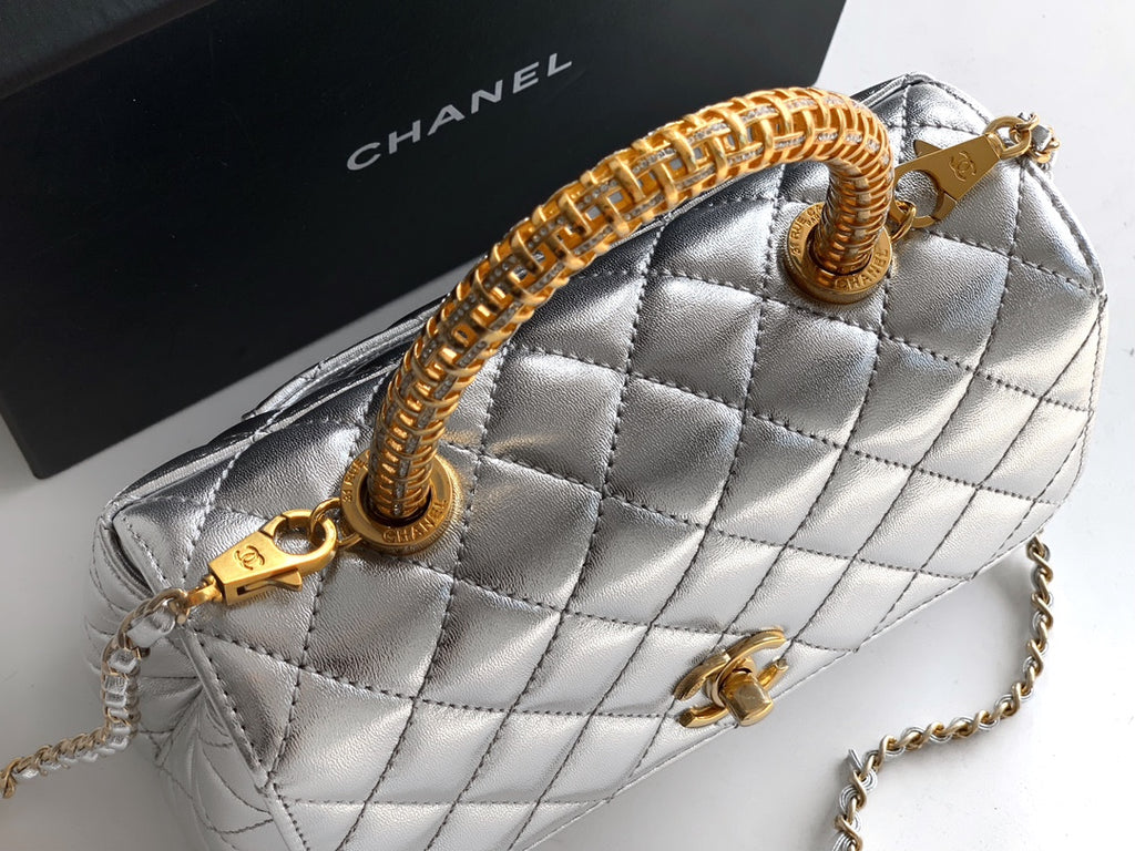 Chanel Coco Handle 23 Platinum Silver Gold Diamond Handle 25A