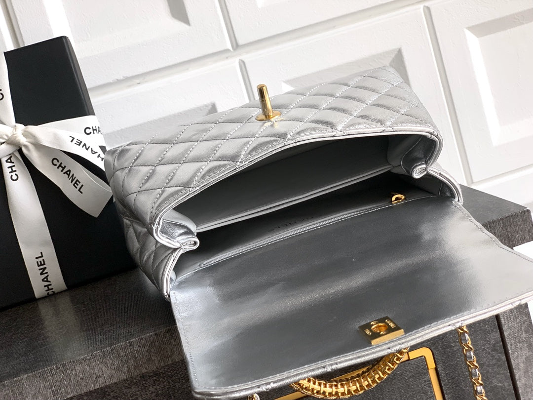 Chanel Coco Handle 23 Platinum Silver Gold Diamond Handle 25A