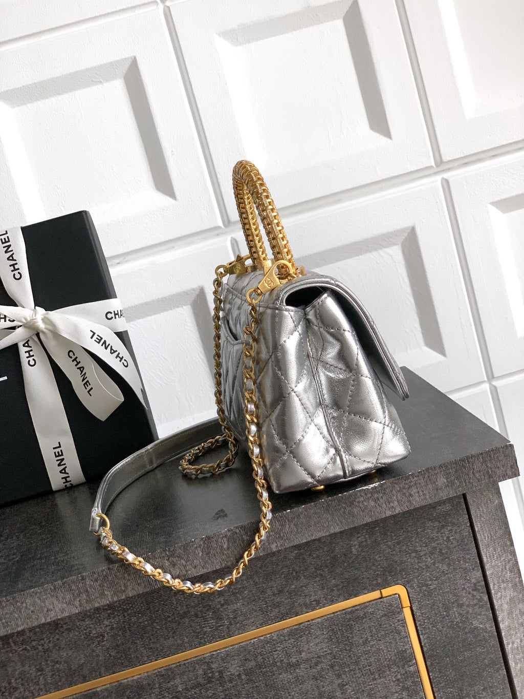 Chanel Coco Handle 19 Platinum Silver Gold Diamond Handle 25A