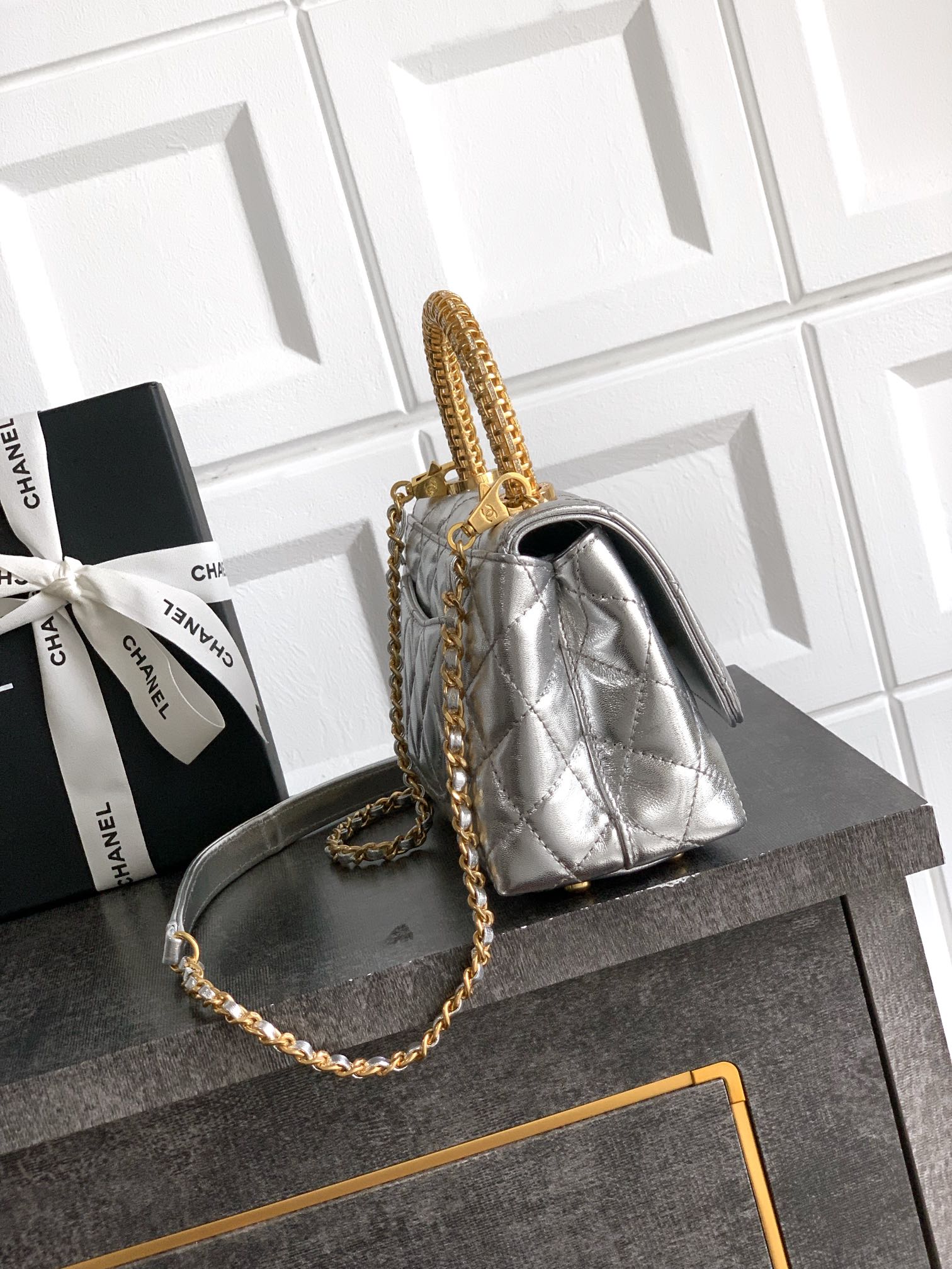 Chanel Coco Handle 19 Platinum Silver Gold Diamond Handle 25A
