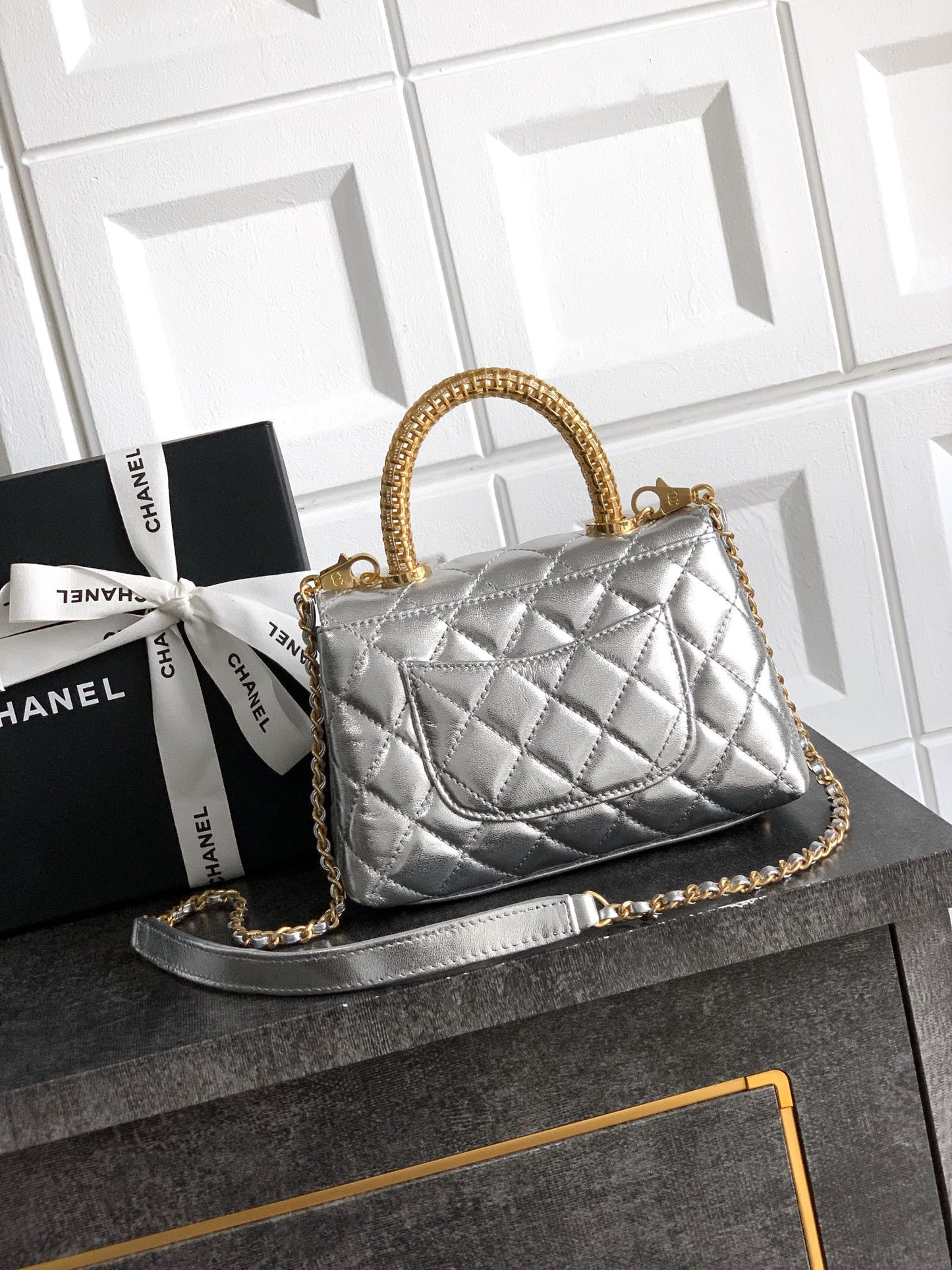 Chanel Coco Handle 19 Platinum Silver Gold Diamond Handle 25A