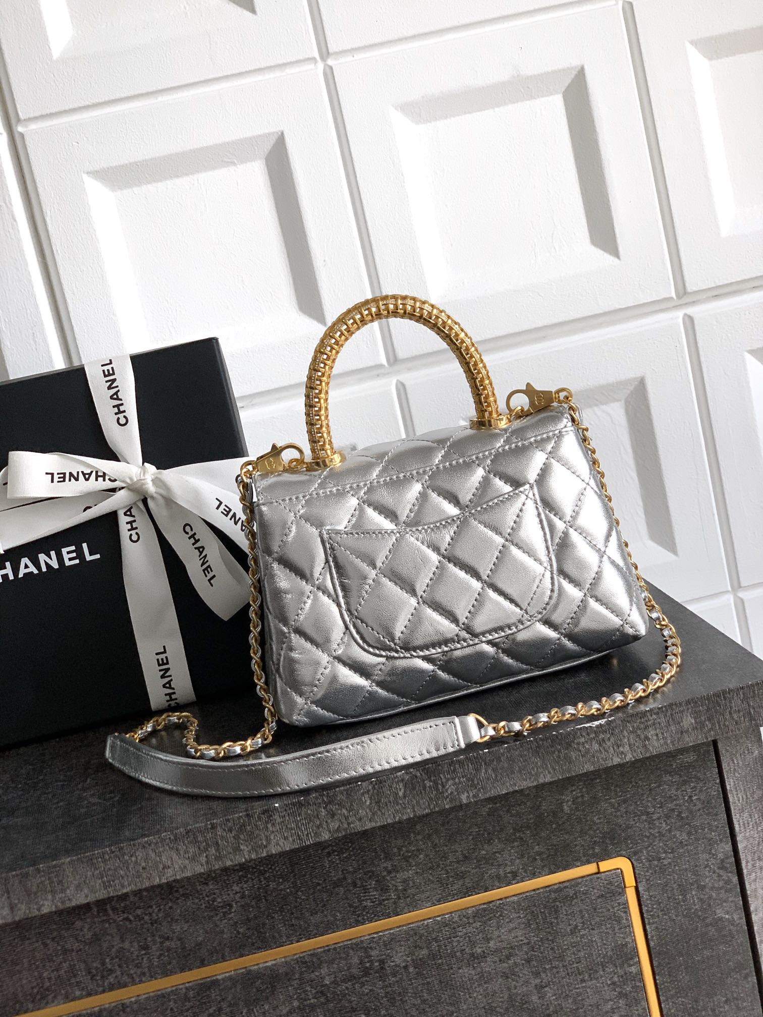 Chanel Coco Handle 19 Platinum Silver Gold Diamond Handle 25A