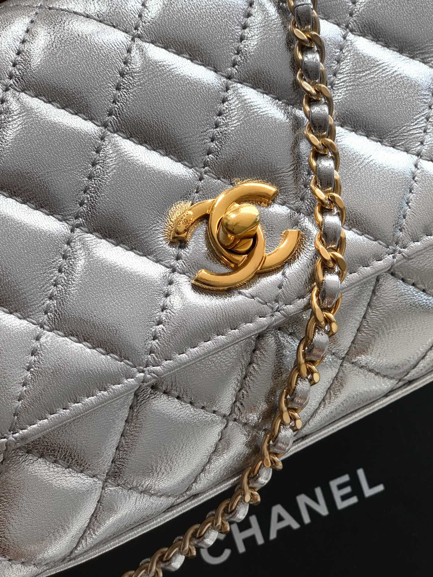 Chanel Coco Handle 19 Platinum Silver Gold Diamond Handle 25A
