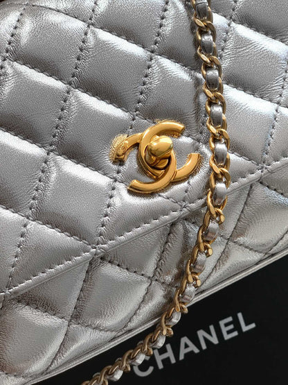 Chanel Coco Handle 19 Platinum Silver Gold Diamond Handle 25A