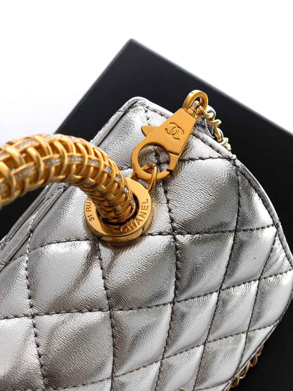 Chanel Coco Handle 19 Platinum Silver Gold Diamond Handle 25A