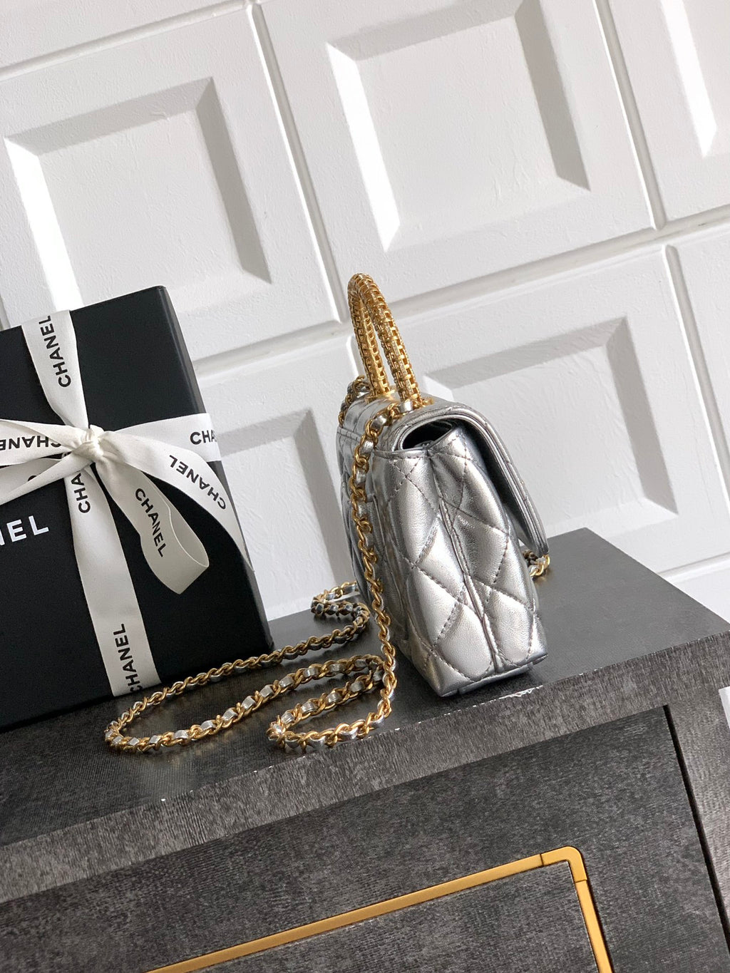 Chanel Coco Handle Small 14 Platinum Silver Gold Diamond Handle 25A