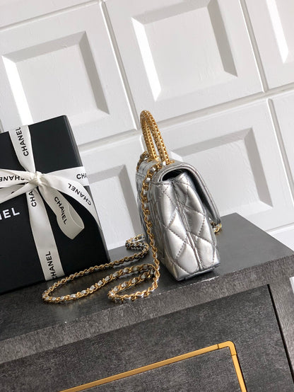 Chanel Coco Handle Small 14 Platinum Silver Gold Diamond Handle 25A