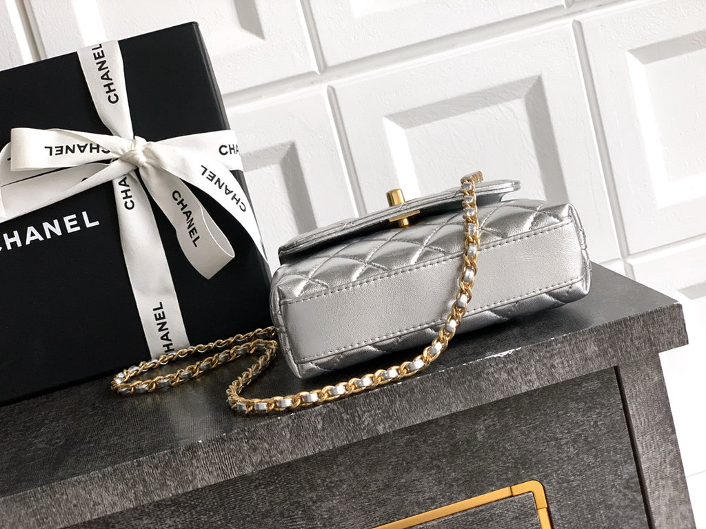 Chanel Coco Handle Small 14 Platinum Silver Gold Diamond Handle 25A