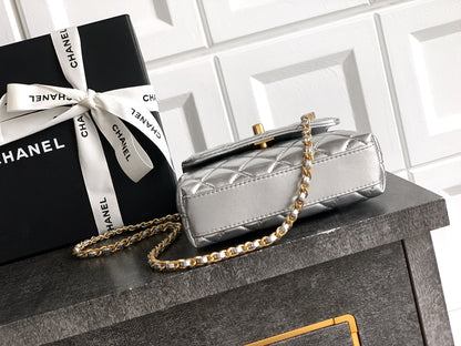 Chanel Coco Handle Small 14 Platinum Silver Gold Diamond Handle 25A