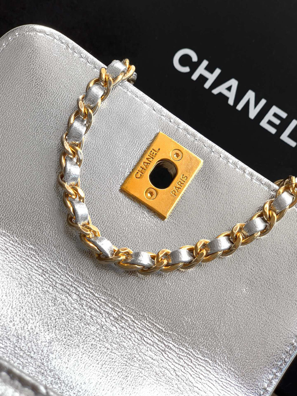 Chanel Coco Handle Small 14 Platinum Silver Gold Diamond Handle 25A