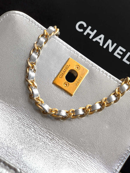 Chanel Coco Handle Small 14 Platinum Silver Gold Diamond Handle 25A