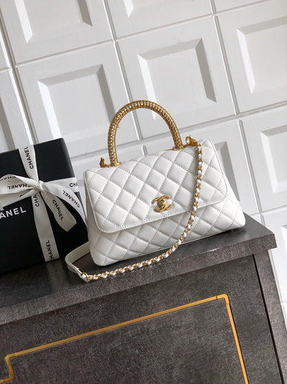 Chanel Coco Handle 23 Ivory White Gold Diamond Handle 25A