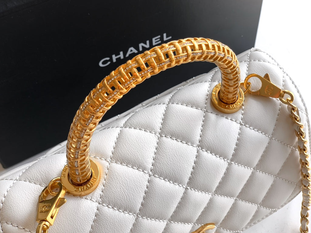 Chanel Coco Handle 23 Ivory White Gold Diamond Handle 25A