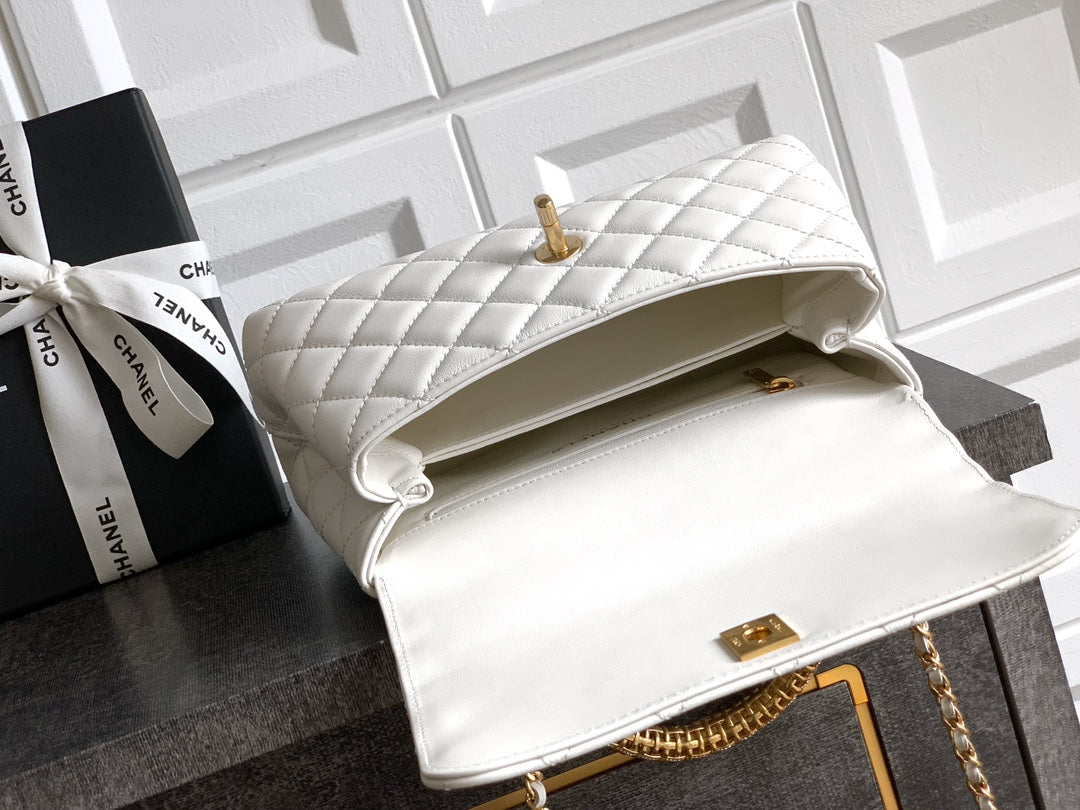 Chanel Coco Handle 23 Ivory White Gold Diamond Handle 25A