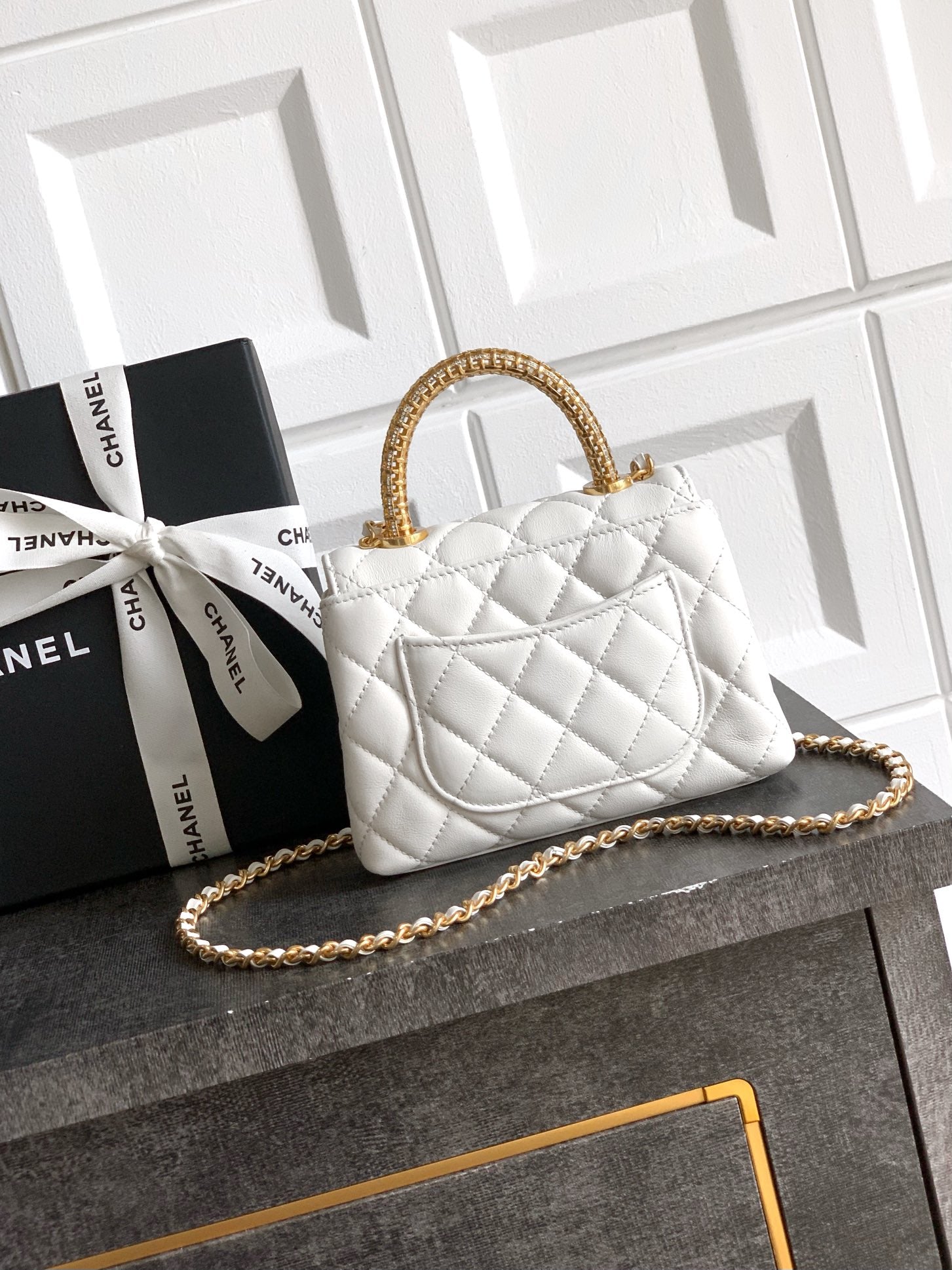 Chanel Coco Handle Small 14 Ivory White Gold Diamond Handle 25A