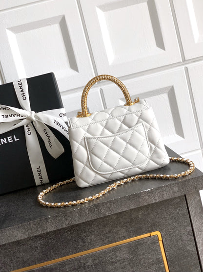 Chanel Coco Handle Small 14 Ivory White Gold Diamond Handle 25A
